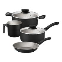 Jogo de Panelas Tramontina Linz em Aluminio com Revestimento Interno e Externo em Antiaderente Starflon Max Preto 4 Peça