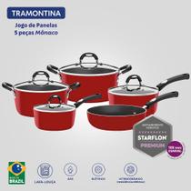 Jogo de Panelas Tramontina Mônaco Vermelho 5 Peças Starflon Premium