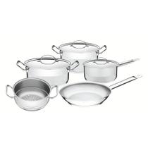 Jogo de Panelas Tramontina Professional Aço Inox Fundo Triplo Tampa Plana Detalhe Satinado 5 peças Jogo de Panelas Tramontina Professional Aço Inox Fundo Triplo Tampa Plana Detalhe Satinado 5 peças