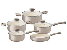 Jogo de Panelas Tramontina Revestimento Cerâmico de Alumínio Bege 5 Peças Veronese