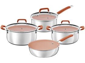 Jogo de Panelas Tramontina Revestimento Cerâmico Marfim e Inox 4 Peças Romagna