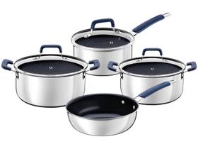 Jogo de Panelas Tramontina Romagna Aço Inox Alumínio Cerâmico Black Stone 4 peças