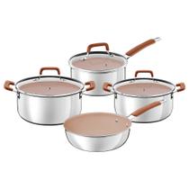 Jogo de Panelas Tramontina Romagna Aço Inox Alumínio Revestimento Interno Cerâmico Marfim 4 peças