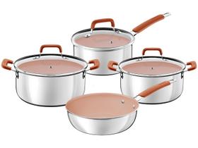 Jogo de Panelas Tramontina Romagna Aço Inox Cerâmico Black Stone 4 peças Marfim