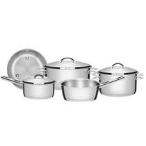 Jogo de Panelas Tramontina Solar 5 Peças em Aço Inox com Fundo Triplo e Tampas de Inox Jogo de Panelas Tramontina Solar 5 Peças em Aço Inox com Fundo Triplo e Tampas de Inox