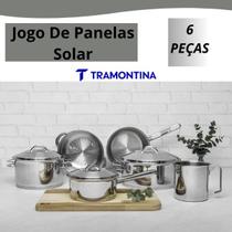 Jogo de Panelas Tramontina Solar 6 Peças 65510200 Aço Inox Premium com Fundo Triplo e Tampas de Inox Jogo de Panelas Tramontina Solar 6 Peças 65510200 Aço Inox Premium com Fundo Triplo e Tampas de Inox