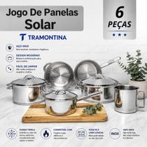 Jogo de Panelas Tramontina Solar 6 Peças Aço Inox Fundo Triplo Indução e Forno 65510200 Jogo de Panelas Tramontina Solar 6 Peças Aço Inox Fundo Triplo Indução e Forno 65510200