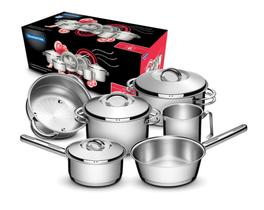 Jogo de Panelas Tramontina Solar em Aço Inox com Fundo Triplo e Tampas de Inox 6 Peças Jogo de Panelas Tramontina Solar em Aço Inox com Fundo Triplo e Tampas de Inox 6 Peças