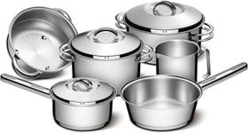 Jogo de Panelas Tramontina Solar em Aço Inox com Fundo Triplo e Tampas de Inox 6 Peças Jogo de Panelas Tramontina Solar em Aço Inox com Fundo Triplo e Tampas de Inox 6 Peças