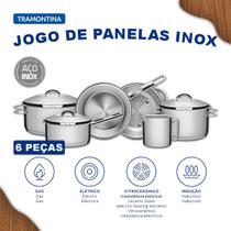 Jogo de Panelas Tramontina Solar em Aço Inox com Fundo Triplo e Tampas de Inox 6 Peças