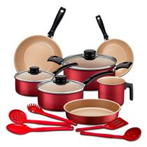 Jogo de Panelas Tramontina Turim Vermelho 12 Peças Antiaderente com Assadeira Fervedor e Kit de Utensílios