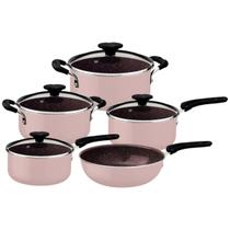 Jogo de Panelas Tunis Cerâmico Rosa Trufado 5 Peças