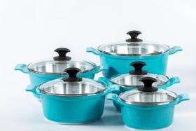 Jogo de panelas usinadas aluminio fundido e tampa de vidro javali premium 5 peças