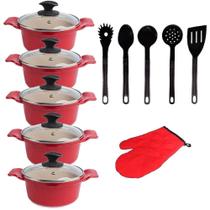 Jogo De Panelas Vermelha Marmorizada Javali Aalt 16 A 24cm