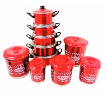 Jogo de Panelas Vermelha Verniz 5 Pçs + Kit Mantimentos 5 Pçs + Talheres - maçãSTORE Jogo de Panelas Vermelha Verniz 5 Pçs + Kit Mantimentos 5 Pçs + Talheres - maçãSTORE