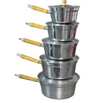 Jogo de Panelas Vitória 5 Peças com Cabo de Madeira Polida Reforçado Polida