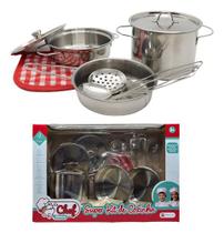 Jogo De Panelinhas Infantil 9 Peças Inox Cozinha - Shiny Cinza