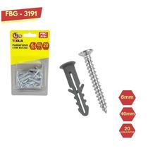 Jogo de Parafuso com Bucha FBG 3191 6mm x 40mm Kit com 20 Conjuntos para Fixação em Parede (Alta Resistência)