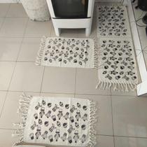 Jogo de Passadeira Cacto Kit Tapete de Cozinha Estampado com Nozinho 03 Peças de Algodão