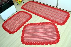 Jogo de Passadeira de Tear com Bico em Crochê - Vermelho Jogo de Passadeira de Tear com Bico em Crochê - Vermelho