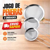 Jogo de Peneira Coador Cozinha Aço Inox Confeitaria Para Cozinha