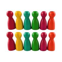 Jogo de Peões de Madeira (12 Peças) - 29mm - 6 Cores - Acessórios para Jogos de Tabuleiro