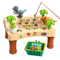 Jogo de Pesca Elétrico Dinossauro 32 Peças com Som Plataforma Giratória e Varas Magnéticas Jogo de Pesca Elétrico Dinossauro 32 Peças com Som Plataforma Giratória e Varas Magnéticas