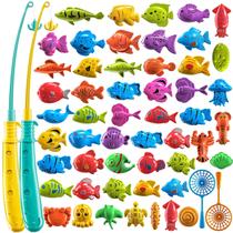 Jogo de pesca JUKUDAHU Magnet para crianças de 3 a 8 anos com poste e rede Jogo de pesca JUKUDAHU Magnet para crianças de 3 a 8 anos com poste e rede