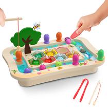 Jogo de pesca magnética de madeira Montessori Toys SmileBank 2-4Y