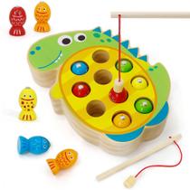 Jogo de pesca magnética JooKiddie WooKiddie Wooden Dinosaur para crianças 1-3