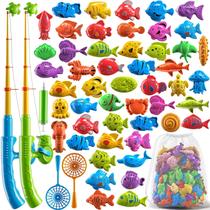 Jogo de pesca magnética PEADUCK para crianças de 3 a 5 anos com 51 peixes Jogo de pesca magnética PEADUCK para crianças de 3 a 5 anos com 51 peixes