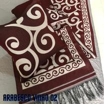 Jogo de Peseira p/ Cama ou Sofá Algodão + 2 Almofada Estampadas Linhão Decoração Sofisticada Luxo