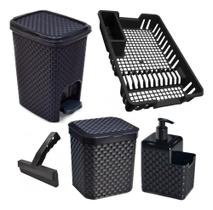 Jogo de Pia e Cozinha Porta Detergente Escorredor Rodo p/ Pia e Lixeira p/ Pia e com Pedal 5 Peças Jogo de Pia e Cozinha Porta Detergente Escorredor Rodo p/ Pia e Lixeira p/ Pia e com Pedal 5 Peças