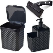 Jogo de Pia e Cozinha Porta Detergente Rodo de Pia e Lixeira Kit 3 Peças)