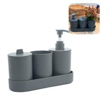 Jogo De Pia Para Banheiro Lavabo 4 Peças Porta Escova Algodão Na Cinza Lyor Jogo De Pia Para Banheiro Lavabo 4 Peças Porta Escova Algodão Na Cinza Lyor