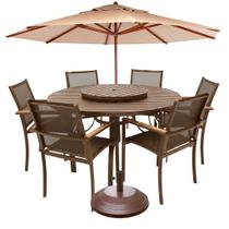 Jogo de Piscina para Área Externa com 6 Cadeiras Tela Sling, Mesa de 1,40m e Ombrelone Jogo de Piscina para Área Externa com 6 Cadeiras Tela Sling, Mesa de 1,40m e Ombrelone