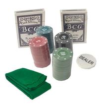 Jogo de Poker 100 Fichas + 2 Baralhos + Toalha