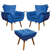Jogo de Poltronas Decorativas com Puff Opala Azul Royal Jogo de Poltronas Decorativas com Puff Opala Azul Royal