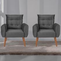 Jogo de Poltronas Decorativas Emma Veludo Cinza