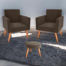 Jogo de Poltronas e Puff Austin Veludo Marrom