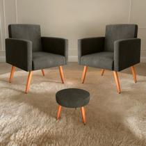 Jogo de Poltronas e Puff Austin Veludo Turkey Marrom