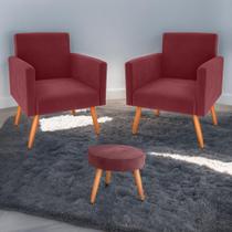 Jogo de Poltronas e Puff Austin Veludo Vinho