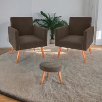 Jogo de Poltronas e Puff Livia Veludo Marrom