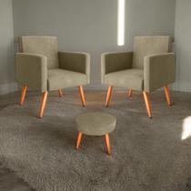 Jogo de Poltronas e Puff Livia Veludo Turkey Cappuccino