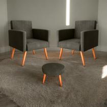 Jogo de Poltronas e Puff Livia Veludo Turkey Marrom