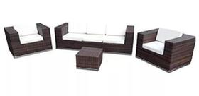 Jogo de Poltronas e Sofá 5 Lugares Em Fibra Sintética Alumínio Deck Almofada Branca - Varanda Fibras