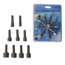 Jogo de pontas Bits Soquete Canhão chave Parafusadeira 9Pçs Jogo de pontas Bits Soquete Canhão chave Parafusadeira 9Pçs