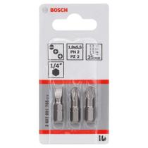 Jogo de Pontas para parafusar Bosch 25mm, 3 peças S1,0x5,5, PH2, PZ2 Extra Hard Jogo de Pontas para parafusar Bosch 25mm, 3 peças S1,0x5,5, PH2, PZ2 Extra Hard