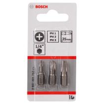 Jogo de Pontas para parafusar Bosch Phillips 25mm, 3 peças PH1, PH2, PH3 Extra Hard Jogo de Pontas para parafusar Bosch Phillips 25mm, 3 peças PH1, PH2, PH3 Extra Hard