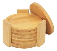 Jogo De Porta Copos Redondos Com Suporte 7pçs Bambu Descanso Jogo De Porta Copos Redondos Com Suporte 7pçs Bambu Descanso